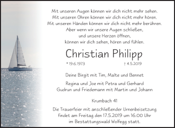 Anzeige von Christian Philipp von Schwäbische Zeitung