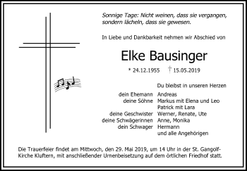 Anzeige von Elke Bausinger von Schwäbische Zeitung