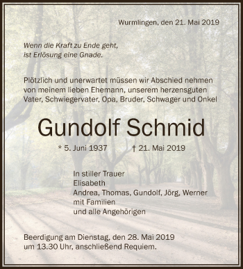 Anzeige von Gundolf Schmid von Schwäbische Zeitung