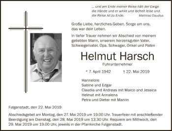 Anzeige von Helmut Harsch von Schwäbische Zeitung