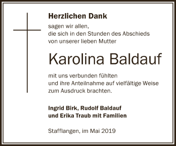 Anzeige von Karolina Baldauf von Schwäbische Zeitung