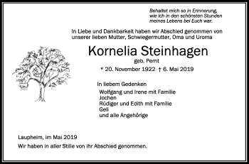 Anzeige von Kornelia Steinhagen von Schwäbische Zeitung