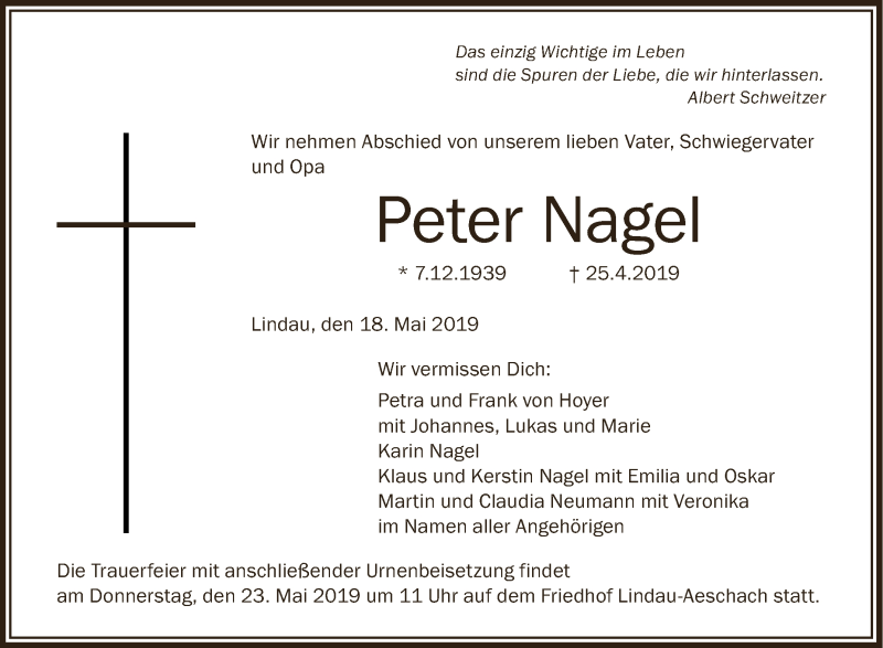Traueranzeigen von Peter Nagel schwaebische.de Trauerportal