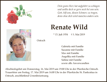 Anzeige von Renate Wild von Schwäbische Zeitung
