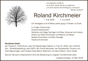 Anzeige von Roland Kirchmeier von Schwäbische Zeitung