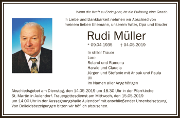 Anzeige von Rudi Müller von Schwäbische Zeitung