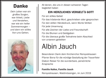 Anzeige von Albin Jauch von Schwäbische Zeitung