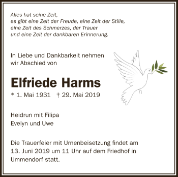 Anzeige von Elfriede Harms von Schwäbische Zeitung