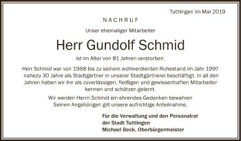 Anzeige von Gundolf Schmid von Schwäbische Zeitung