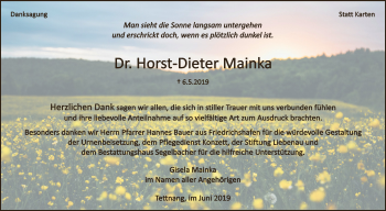 Anzeige von Horst Dieter Mainka von Schwäbische Zeitung