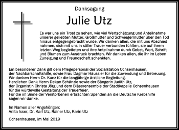 Anzeige von Julie Utz von Schwäbische Zeitung