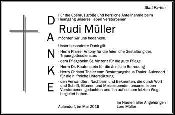 Anzeige von Rudi Müller von Schwäbische Zeitung