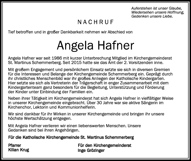  Traueranzeige für Angela Hafner vom 13.08.2019 aus Schwäbische Zeitung