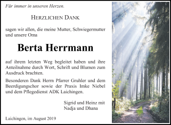Anzeige von Berta Herrmann von Schwäbische Zeitung