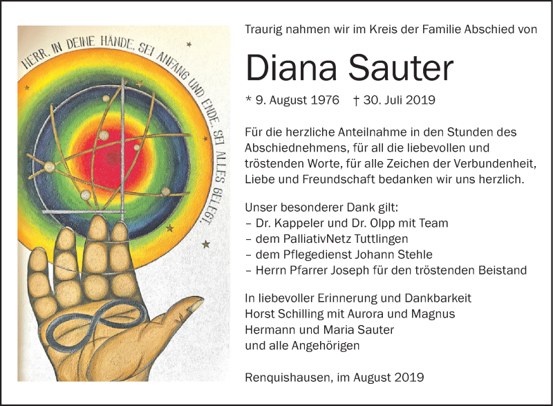 Traueranzeige Von Diana Sauter Schwaebische De Trauerportal