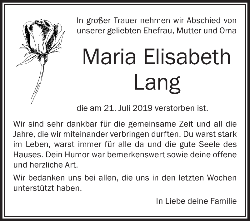 Traueranzeigen Von Maria Elisabeth Lang | Schwaebische.de Trauerportal