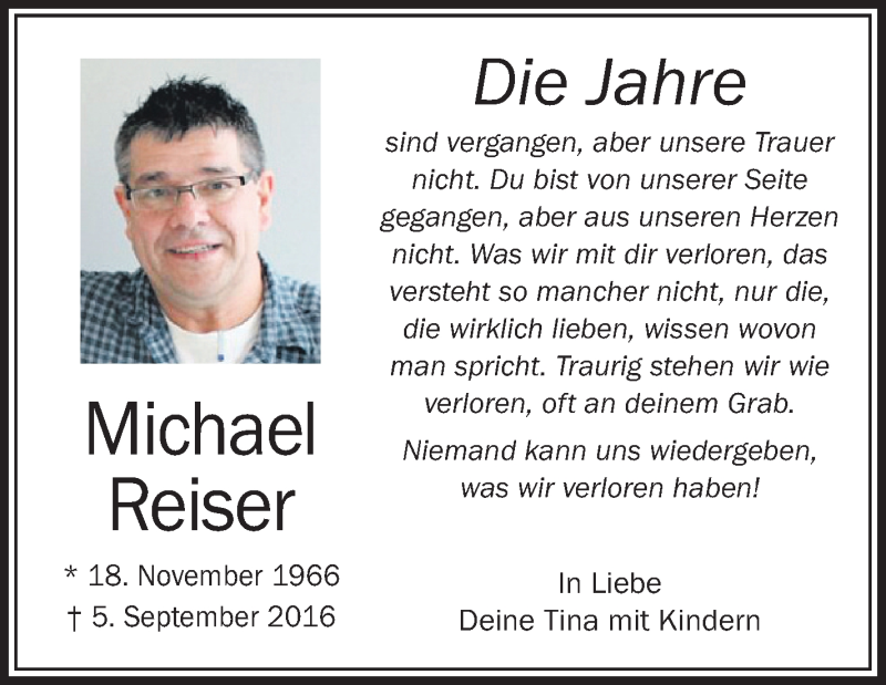  Traueranzeige für Michael Reiser vom 05.09.2019 aus Schwäbische Zeitung