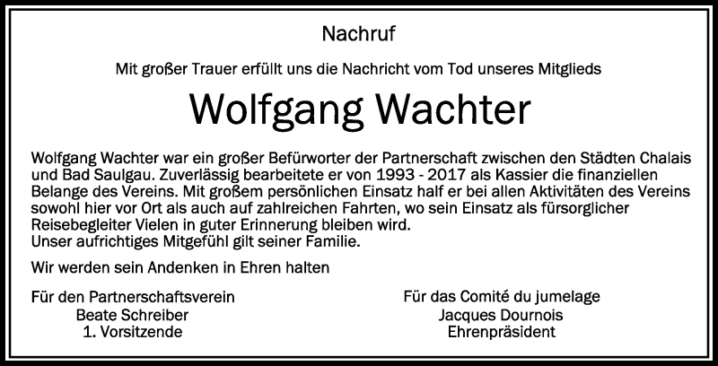  Traueranzeige für Wolfgang Wachter vom 18.09.2019 aus Schwäbische Zeitung