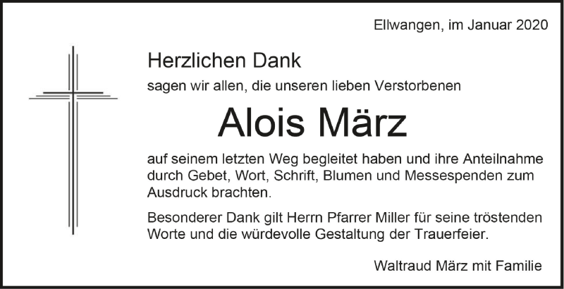  Traueranzeige für Alois März vom 18.01.2020 aus Schwäbische Zeitung