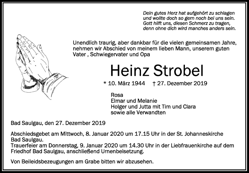 Traueranzeigen Von Heinz Strobel Schwaebische De Trauerportal