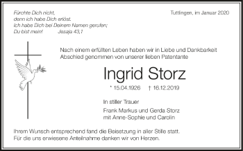 Anzeige von Ingrid Storz von Schwäbische Zeitung