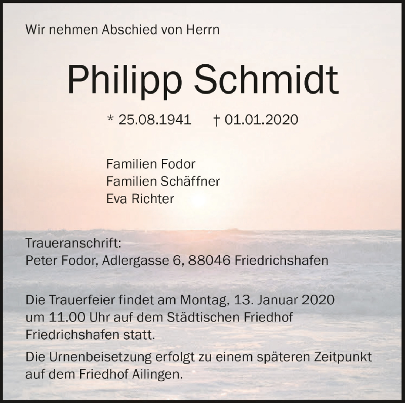 Traueranzeigen Von Philipp Schmidt Schwaebische De Trauerportal My