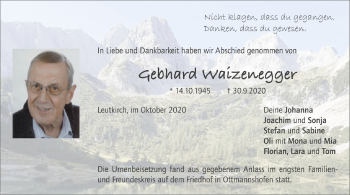 Anzeige von Gebhard Waizenegger von Schwäbische Zeitung