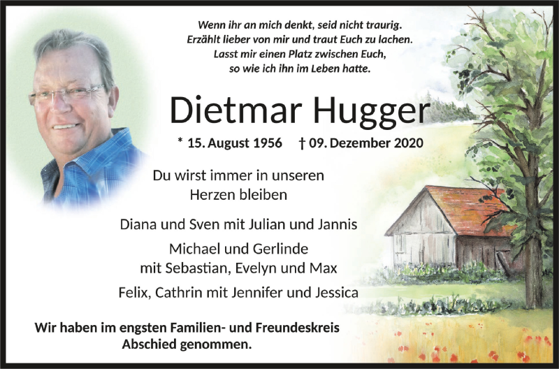  Traueranzeige für Dietmar Hugger vom 19.12.2020 aus Schwäbische Zeitung