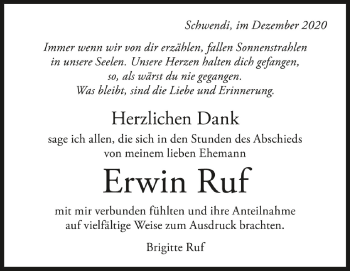 Anzeige von Erwin Ruf von Schwäbische Zeitung