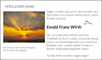 Anzeige von Ewald Franz Wirth von Schwäbische Zeitung