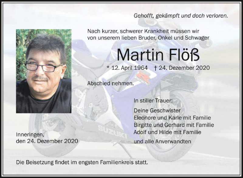  Traueranzeige für Martin Flöß vom 29.12.2020 aus Schwäbische Zeitung