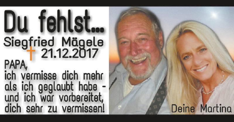  Traueranzeige für Siegfried Mägele vom 21.12.2020 aus Schwäbische Zeitung