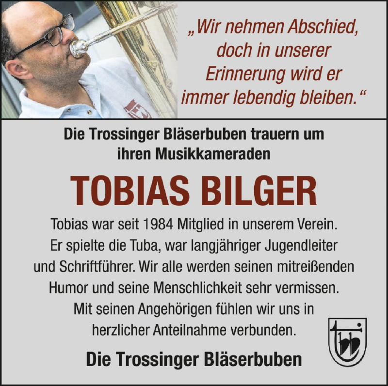  Traueranzeige für Tobias Bilger vom 30.12.2020 aus Schwäbische Zeitung