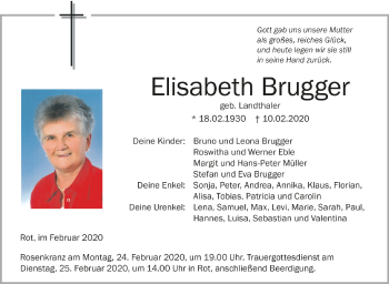 Traueranzeigen Von Elisabeth Brugger | Schwaebische.de Trauerportal