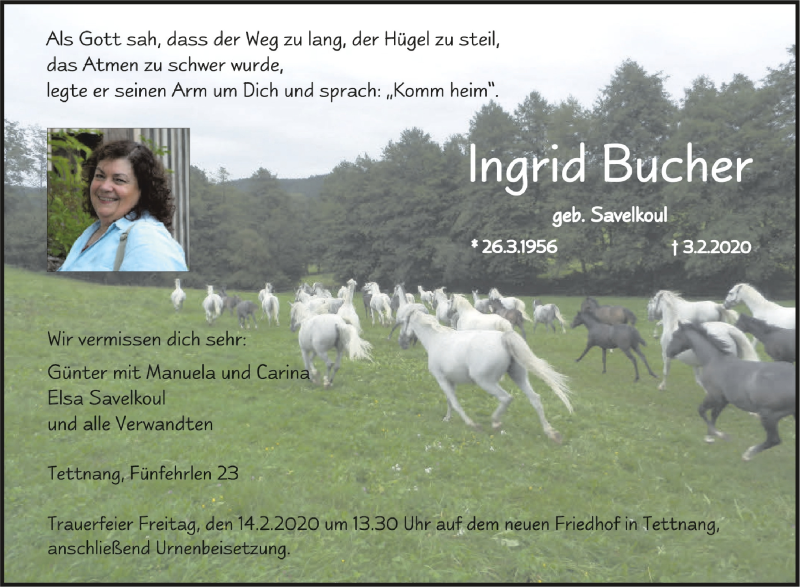  Traueranzeige für Ingrid Bucher vom 08.02.2020 aus Schwäbische Zeitung