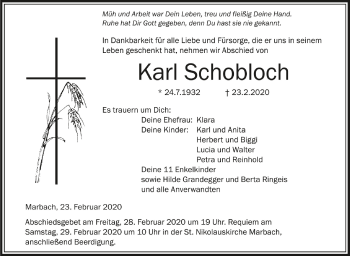 Anzeige von Karl Schobloch von Schwäbische Zeitung