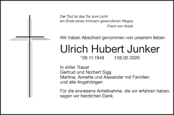 Anzeige von Ulrich Hubert Junker von Schwäbische Zeitung