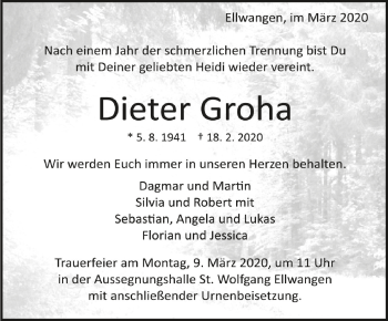 Anzeige von Dieter Groha von Schwäbische Zeitung