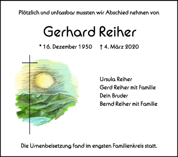 Anzeige von Gerhard Reiher von Schwäbische Zeitung