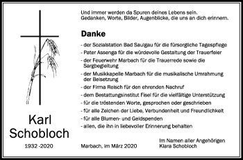 Anzeige von Karl Schobloch von Schwäbische Zeitung