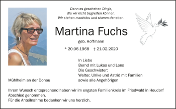 Anzeige von Martina Fuchs von Schwäbische Zeitung