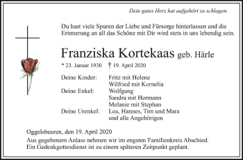 Anzeige von Franziska Kortekaas von Schwäbische Zeitung