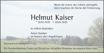 Anzeige von Helmut Kaiser von Schwäbische Zeitung