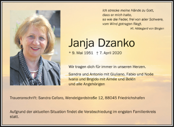 Anzeige von Janja Dzanko von Schwäbische Zeitung