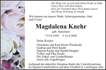 Anzeige von Magdalena Knehr von Schwäbische Zeitung