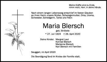 Anzeige von Maria Blersch von Schwäbische Zeitung