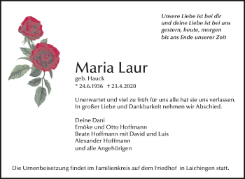 Anzeige von Maria Laur von Schwäbische Zeitung