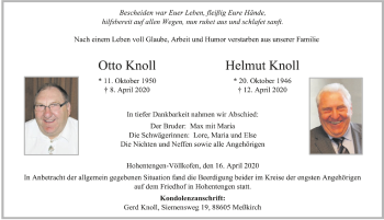 Anzeige von Otto und Helmut Knoll von Schwäbische Zeitung