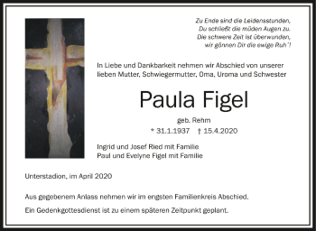 Anzeige von Paula Figel von Schwäbische Zeitung