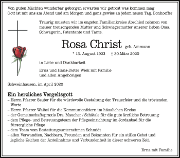 Traueranzeigen von Rosa Christ | schwaebische.de Trauerportal